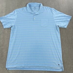 Peter Millar Seaside Wash Mens XXL Light Blue Stripe Golf Polo Shirt Pocket